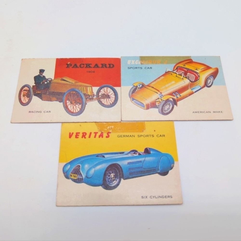 1954 Topps Car Card Set 3 Veritas, Packard, Excalibur J Sports Cars